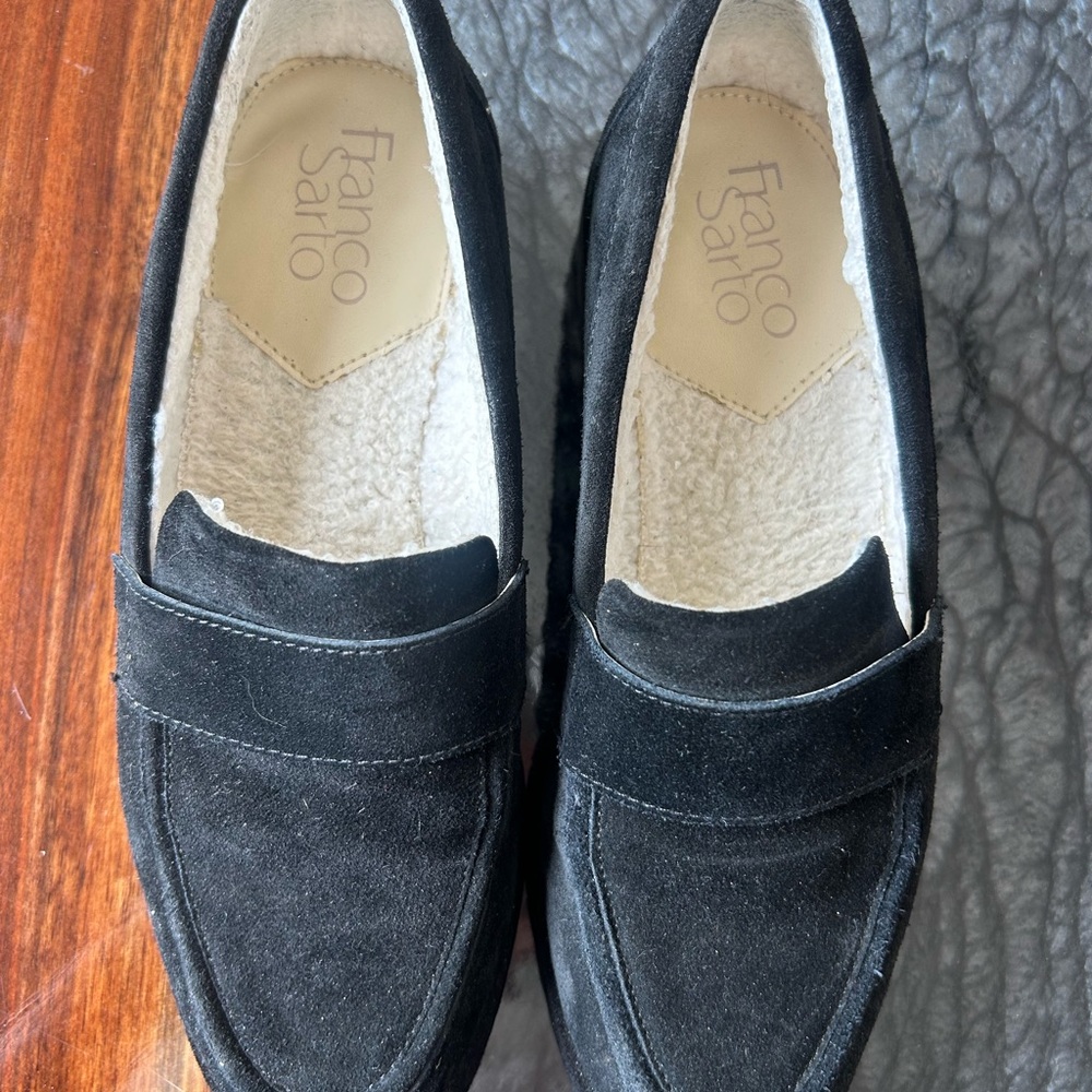 Franco Sarto black suede loafers, like new